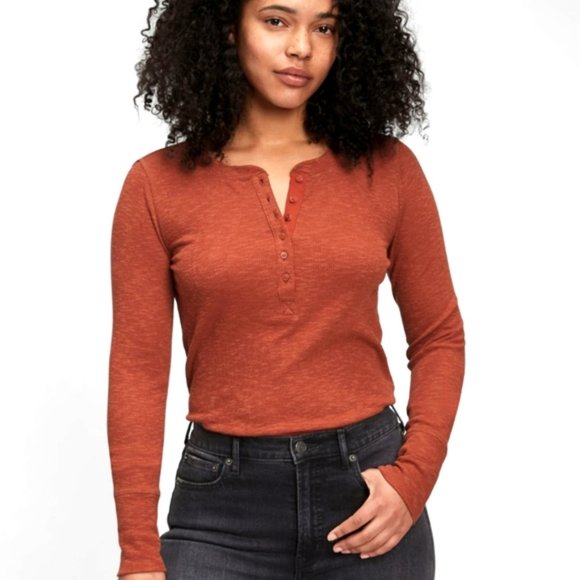 GAP Tops - GAP Ribbed Henley T-Shirt, Copper Brown, XS